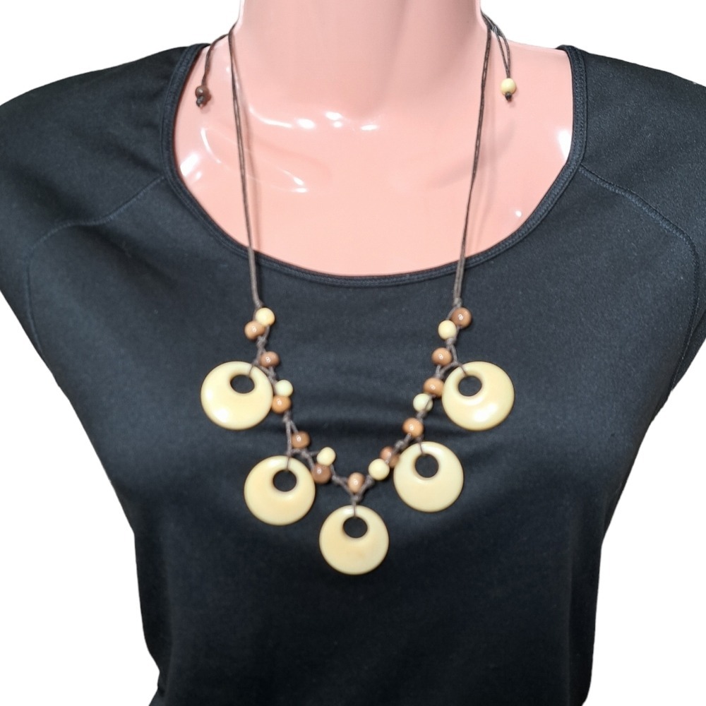 Handmade Women's Tribal Ethnic Brown & Cream Acrylic Adjustable Necklace…